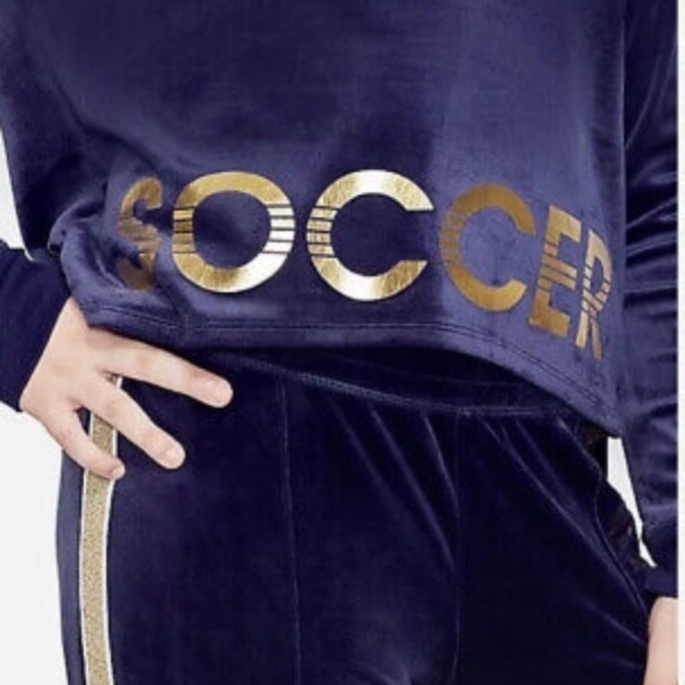 Justice Velour Glitter Stripe Soccer Sports Sweatshirt Blue - Picture 3 of 6